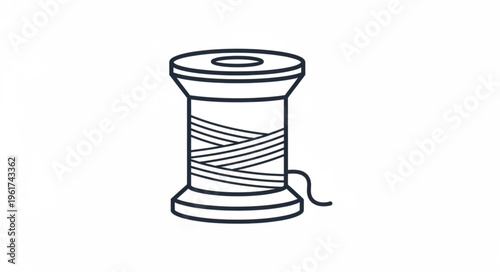 Detailed Line Art Illustration of a Thread Spool with Visible Thread.