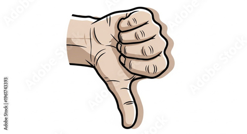 Hand gesture with thumb down, indicating disapproval or dislike.