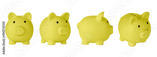 Set Piggy bank pig Yellow color on isolated white background close up