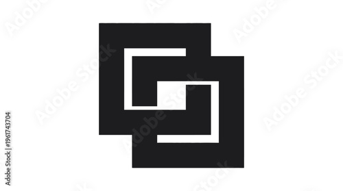 A stylized black logo on transparent background featuring geometric shapes