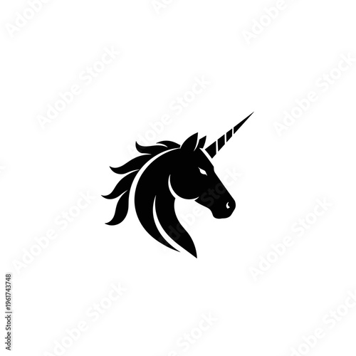 Black Unicorn Head Silhouette Profile.