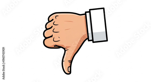 Cartoon Hand Gesture - Thumbs Down Indicates Disapproval or Dislike.