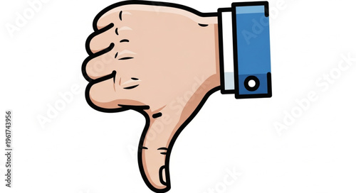 Cartoon Hand Gesture with Thumb Down in Disapproval.