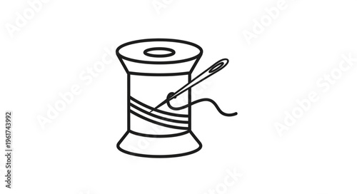 Thread Spool and Needle Illustration for Sewing and Crafting Projects.