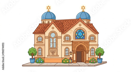 Cute Synagogue Building Vector Illustration
