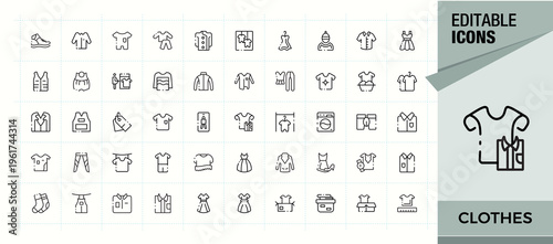 Set of Clothes line icon. Contains such symbols as wear, outfit, suit, fashion and more. Simple line vector icons. Outerwear simple icon set. Editable vector. Pixel perfect.
