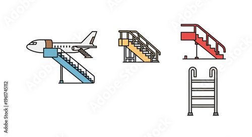 Airplane Staircase Boarding Passengers Steps.