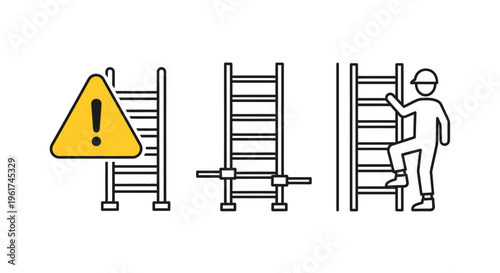Warning signs and industrial ladders equipment.