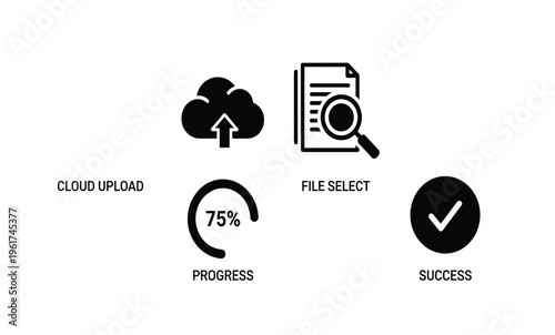 Black icons for upload progress success.