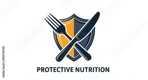 Health protection shield and crossed tools nutrition concept