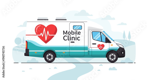 Mobile clinic ambulance healthcare service illustration