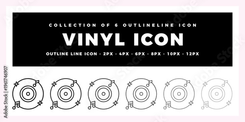 Collection of 6 Vinyl Icons Outline Line Art for Music Lovers