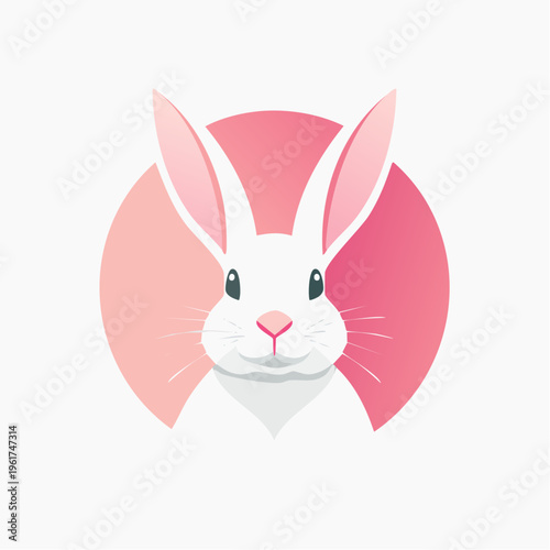 Charming White Rabbit with Large Ears in a Soft Pink Circle Backdrop