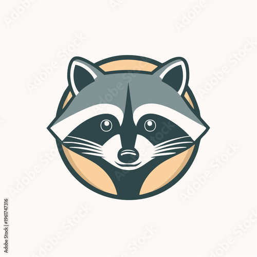 Cute Raccoon Face Logo with Circular Emblem and Yellow Outline