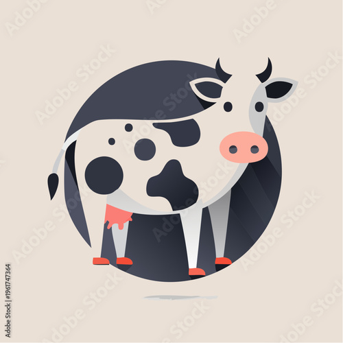 Delightful Flat Design Illustration of a Spotted Dairy Cow for Farm and Agriculture Concepts