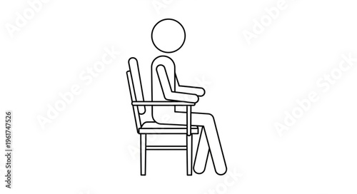 Stick Figure Sitting in Chair - Simple Line Art Illustration.