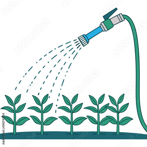 A hose watering plants