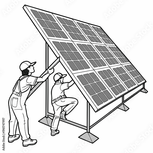 Two workers installing a solar panel