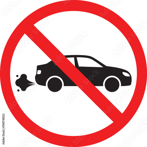 No car exhaust fumes symbol prohibition sign for pollution control and environmental protection isolated on white background