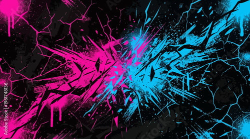 A colorful explosion of pink and blue paint on a black background