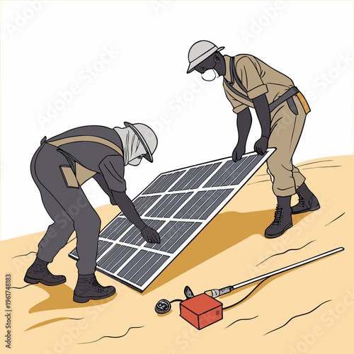 Two workers installing a solar panel