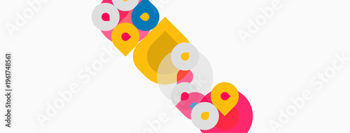 Colorful text spells bubble, overlapping circles create playful design. Bright hues, simple shapes, modern aesthetic.