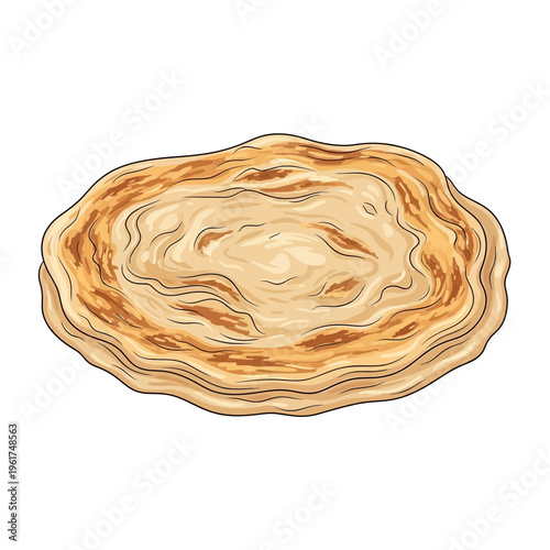 Flatbread illustration, baked dough, isolated on white background