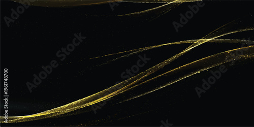 Abstract golden light trails with scattered glitter on a dark background, digital rendering, smooth lines, science fiction inspiration, computer graphic