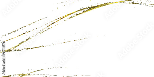 Abstract flowing golden lines and particles on white background, subtle textured brush strokes for elegant background designs, background texture