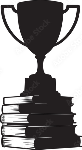 Vector silhouette of trophy on stack of books, illustration for academic success