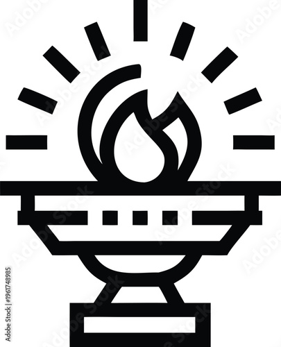 Ceremonial brazier with radiating flame representing sacred fire and lasting spirit