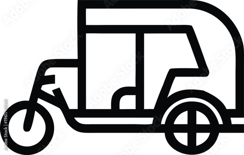 Classic Side View Outline of a Traditional Three Wheeled Tuk Tuk Vehicle