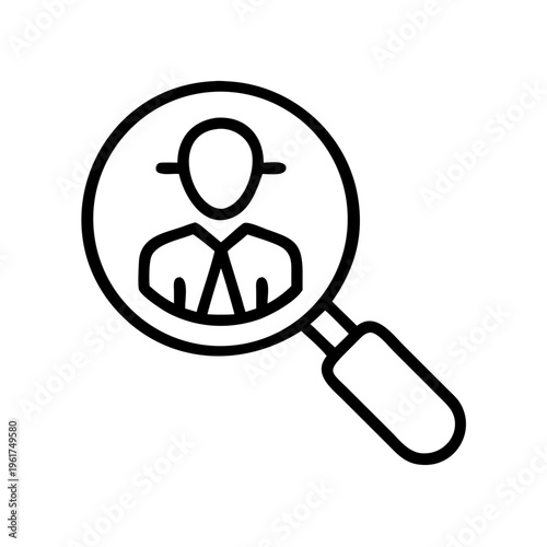 Magnifying glass over person icon searching employee hiring recruitment job candidate person search find explore