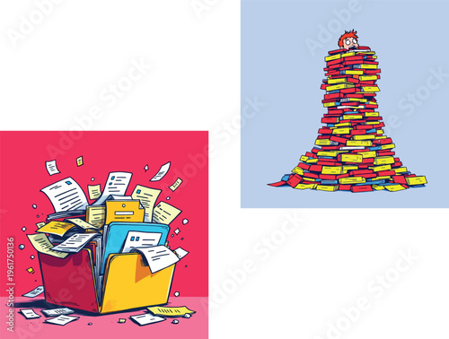 Vsai overwhelmed man buried under paperwork and files