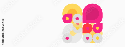 Abstract colorful circles overlap, creating playful geometric composition. Simple shapes, modern design, bright hues dominate image.