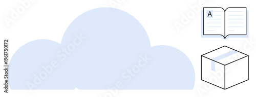 Data storage, learning, delivery services, digital library, online education, logistics. Cloud, open book package illustration. Data storage and learning concepts