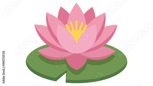 Pink Lotus Flower on Lily Pad Vector Illustration