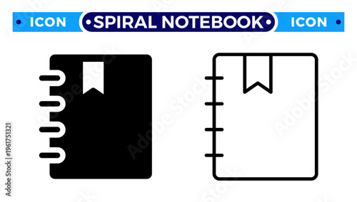 Spiral Notebook and Personal Diary Journal with Bookmark Ribbon Vector Icon Set