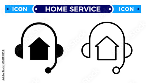 Real Estate Customer Support and Home Service Helpline with Headset Vector Icon Set