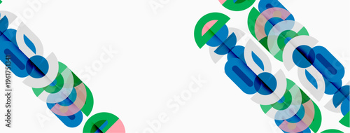 Abstract graphic design. Overlapping colorful shapes create dynamic visual pattern. Minimalist aesthetic, modern composition.