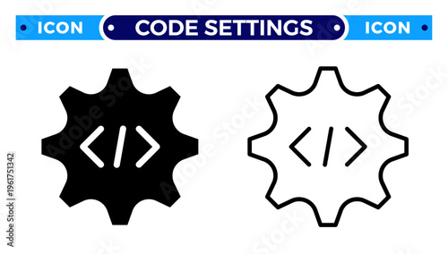 Web Development Settings and Programming Code Configuration Gear Vector Icon Set