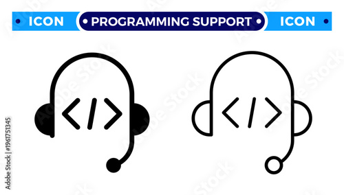 Programming Code Customer Support and Software Developer Helpline Vector Icon Set