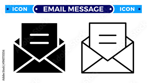 Open Envelope with Letter and Email Message Notification Vector Icon Set