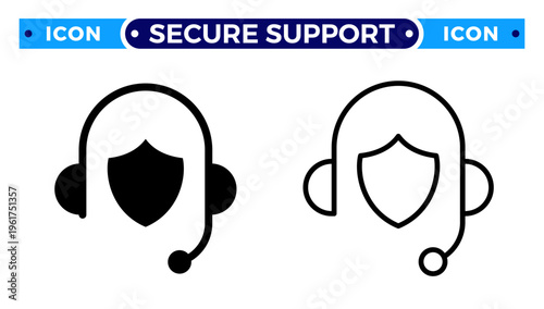 Secure Customer Support and Data Protection Service Helpline Vector Icon Set
