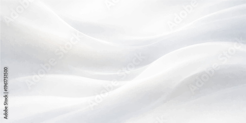 Luxurious white silk and satin fabric creates a smooth flowing wave pattern with soft curves and shiny light across a cream textile backdrop for an elegant material design