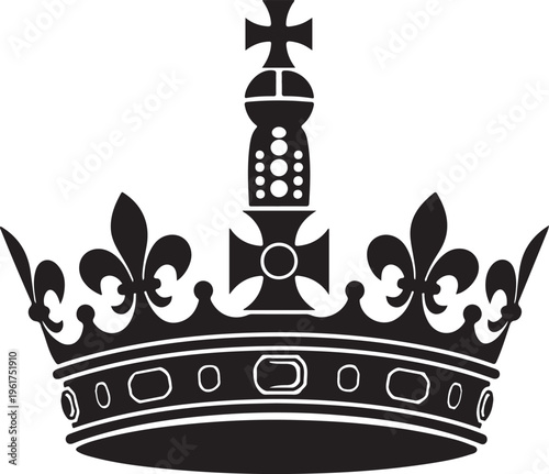 Royal crown, black silhouette, regal icon, vector crest