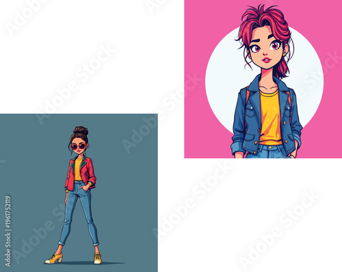 Vsai young stylish women posing character designs