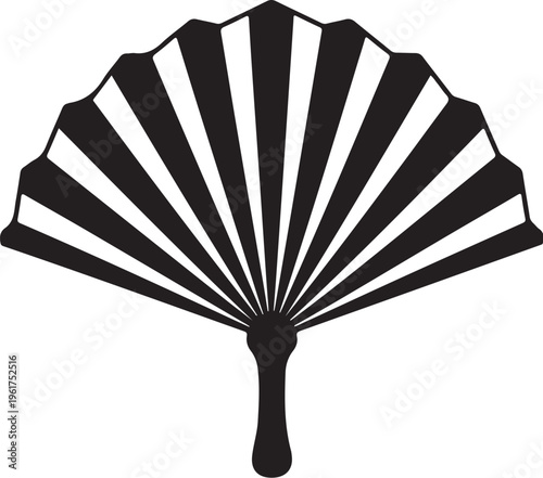 Black fan, hand fan, folding fan, vector icon