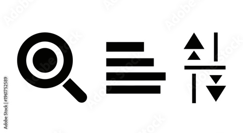 Black icons of magnifying glass equal.