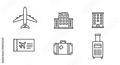 Travel icons with luggage and plane.